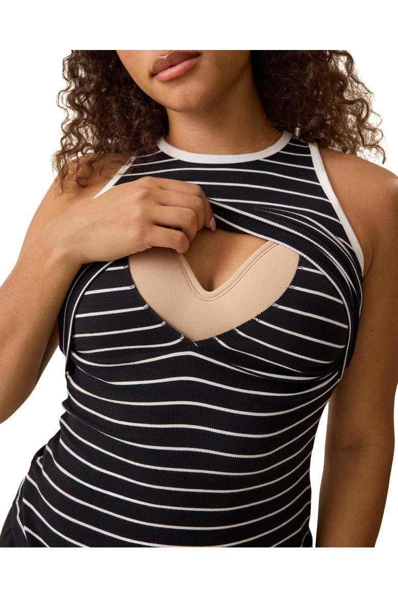 Ribbed Racerback Nursing Tank, Alternate, color, Black White Stripe