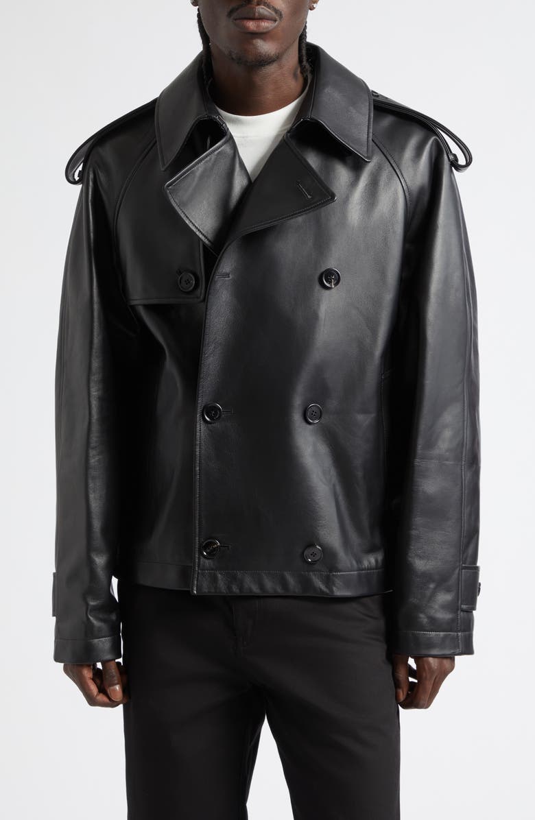 Burberry Leadenham Leather Crop Trench Coat, Main, color, Black