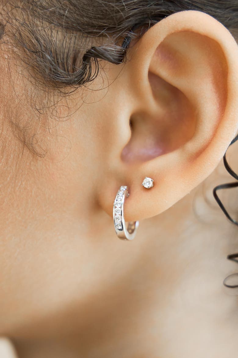 Wisteria Channel-Set Diamond Hoop Earrings in 14K Gold, Alternate, color, 14K White Gold