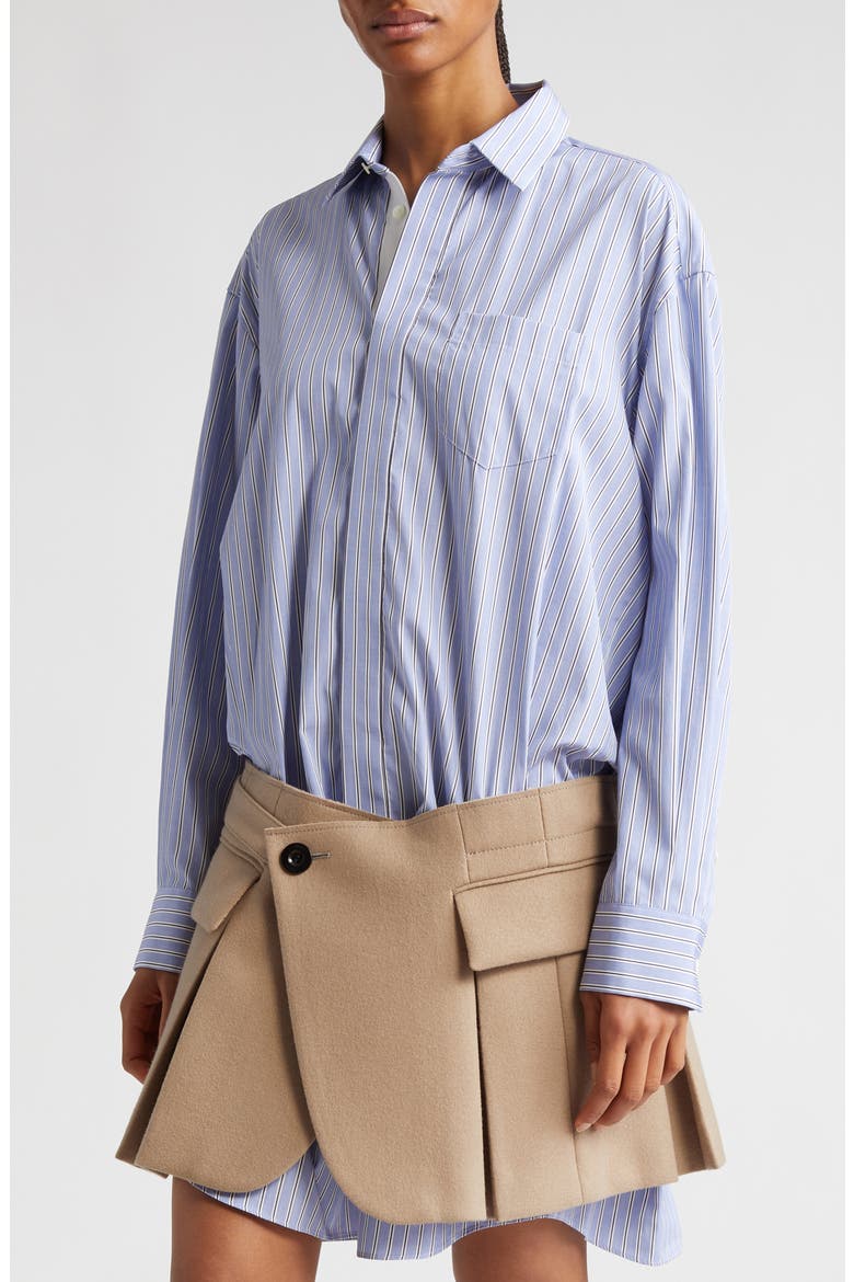 Thomas Mason Cotton Poplin & Wool Shirtdress, Alternate, color, L/ BLUE STRIPE BEIGE