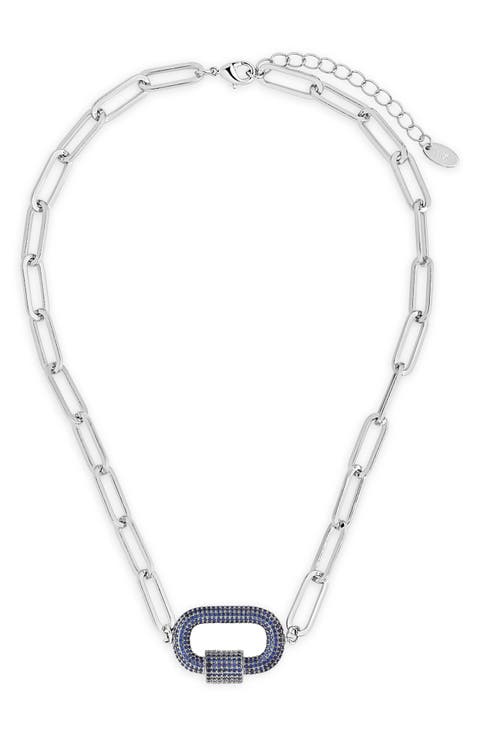 Pavé CZ Carabiner Lock Pendant Necklace