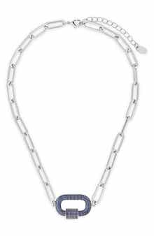Sterling Forever Pavé CZ Carabiner Lock Pendant Necklace
