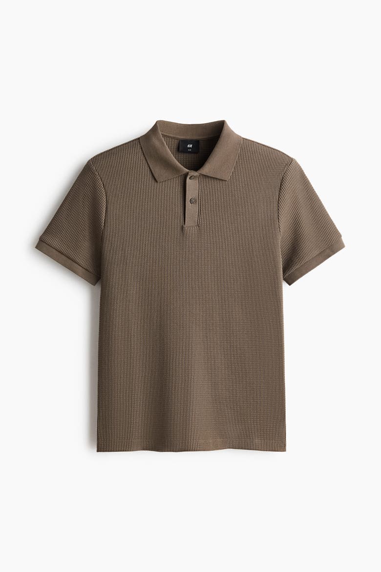 Slim-fit Waffle-knit Polo Shirt, Alternate, color, Dark taupe