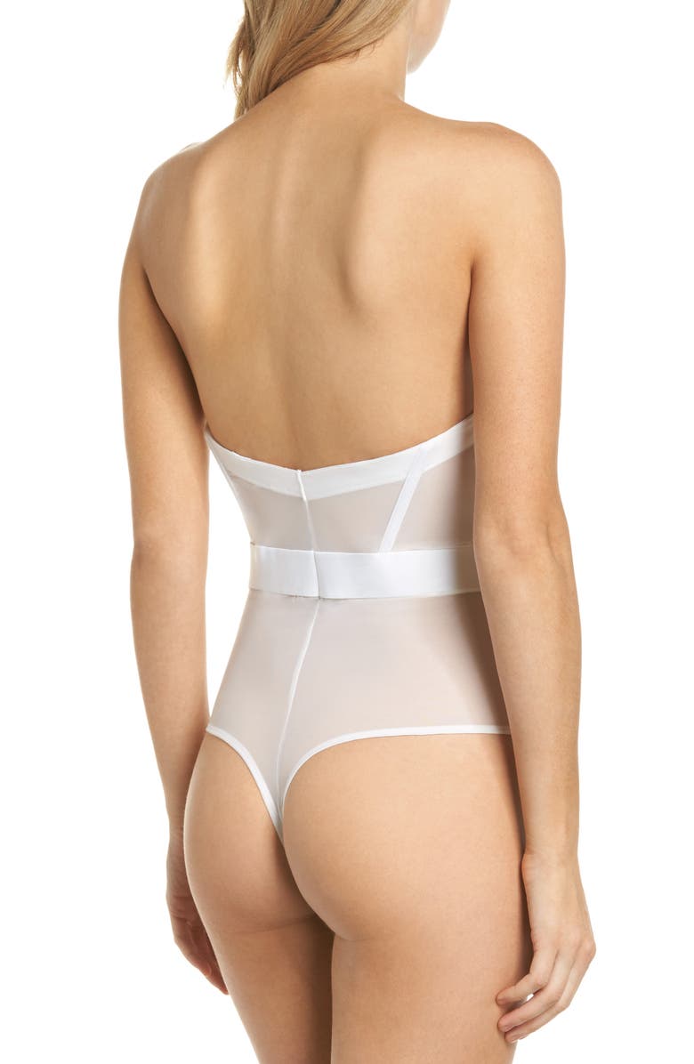 DKNY Sheers Strapless Underwire Bodysuit, Alternate, color, White