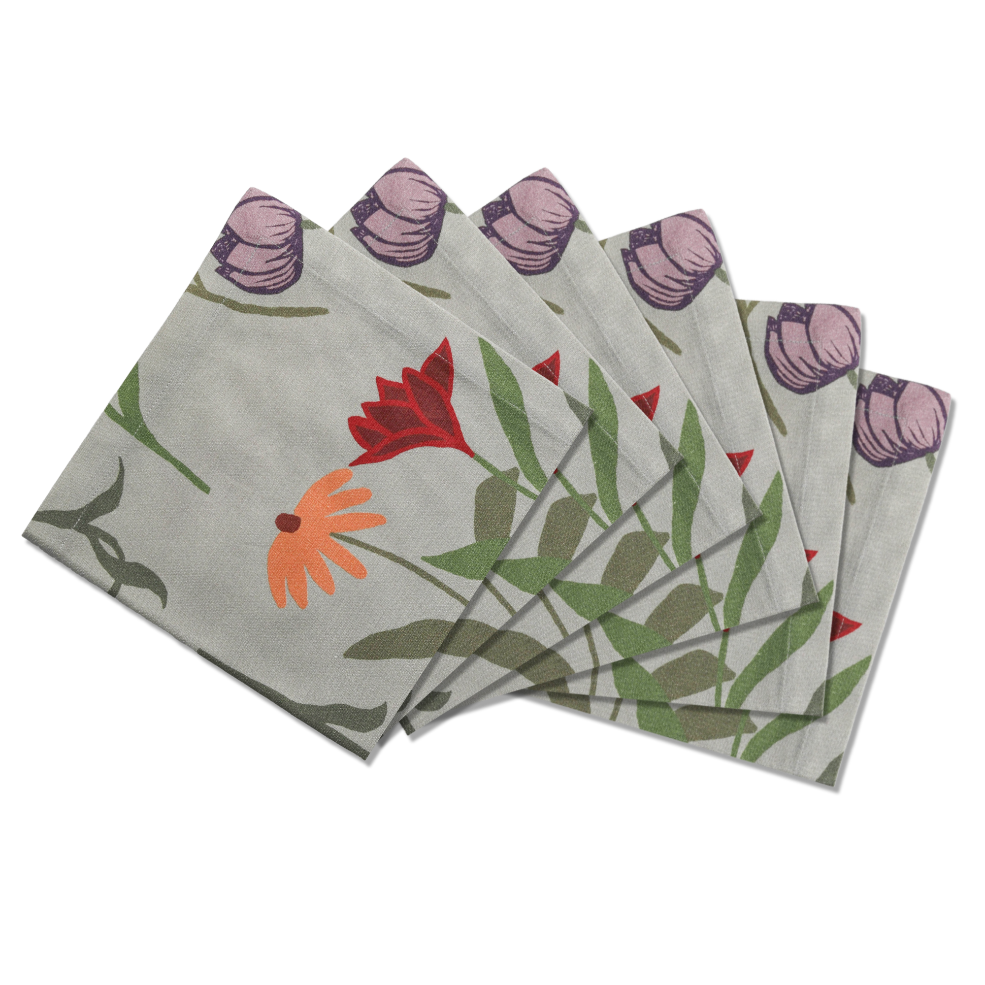 Sophie Williamson Design Napkins Picnic on the Meadow Offcut Version - Set of 6 in White 