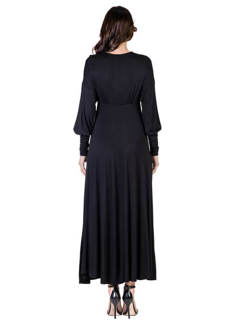 24seven Comfort Apparel V-neck Long Sleeve Maxi Dress In Black