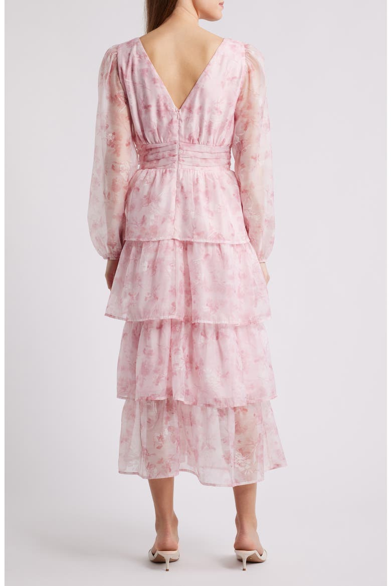 Amanda Floral Tiered Chiffon Midi Dress, Alternate, color, FALLING FLOWERS
