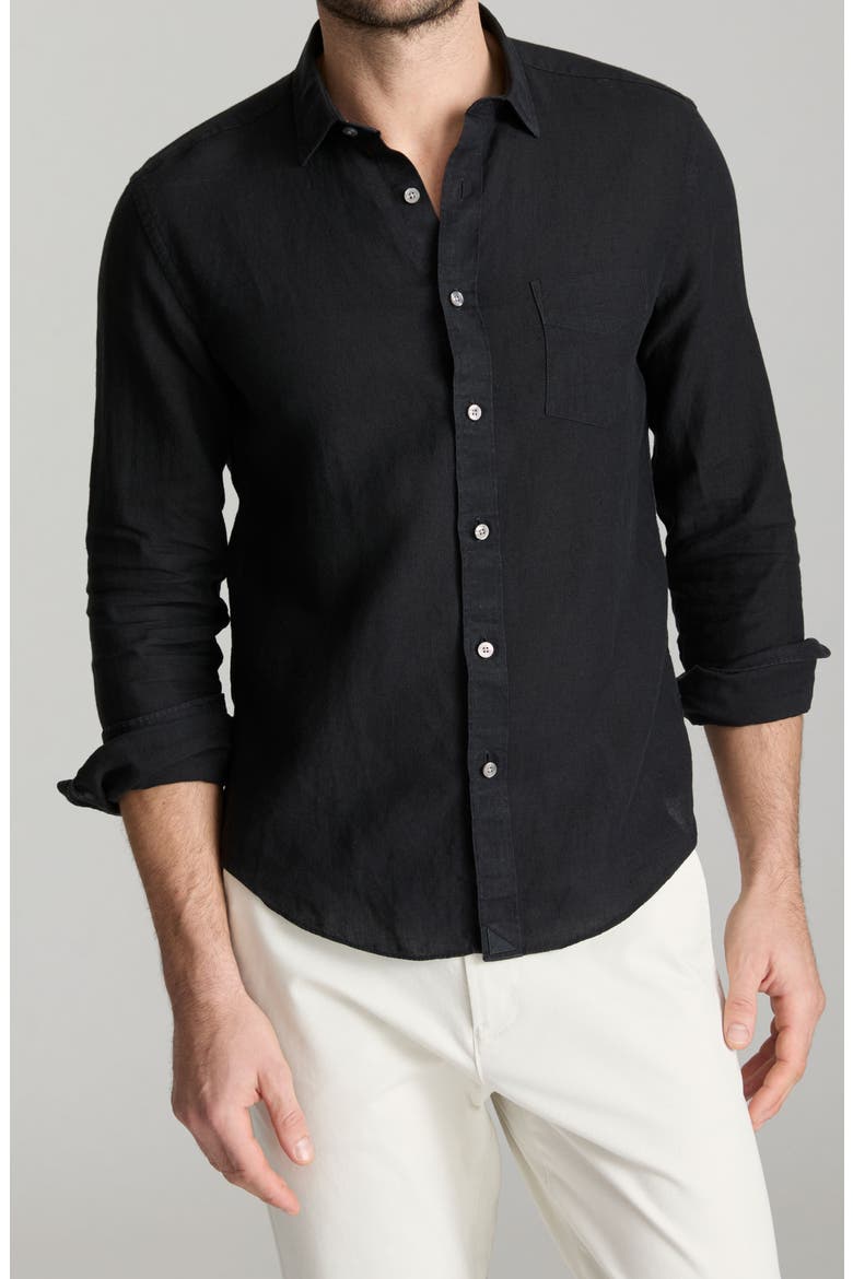 Vin Santo Linen Wrinkle Resistant Button-Up Shirt, Main, color, BLACK