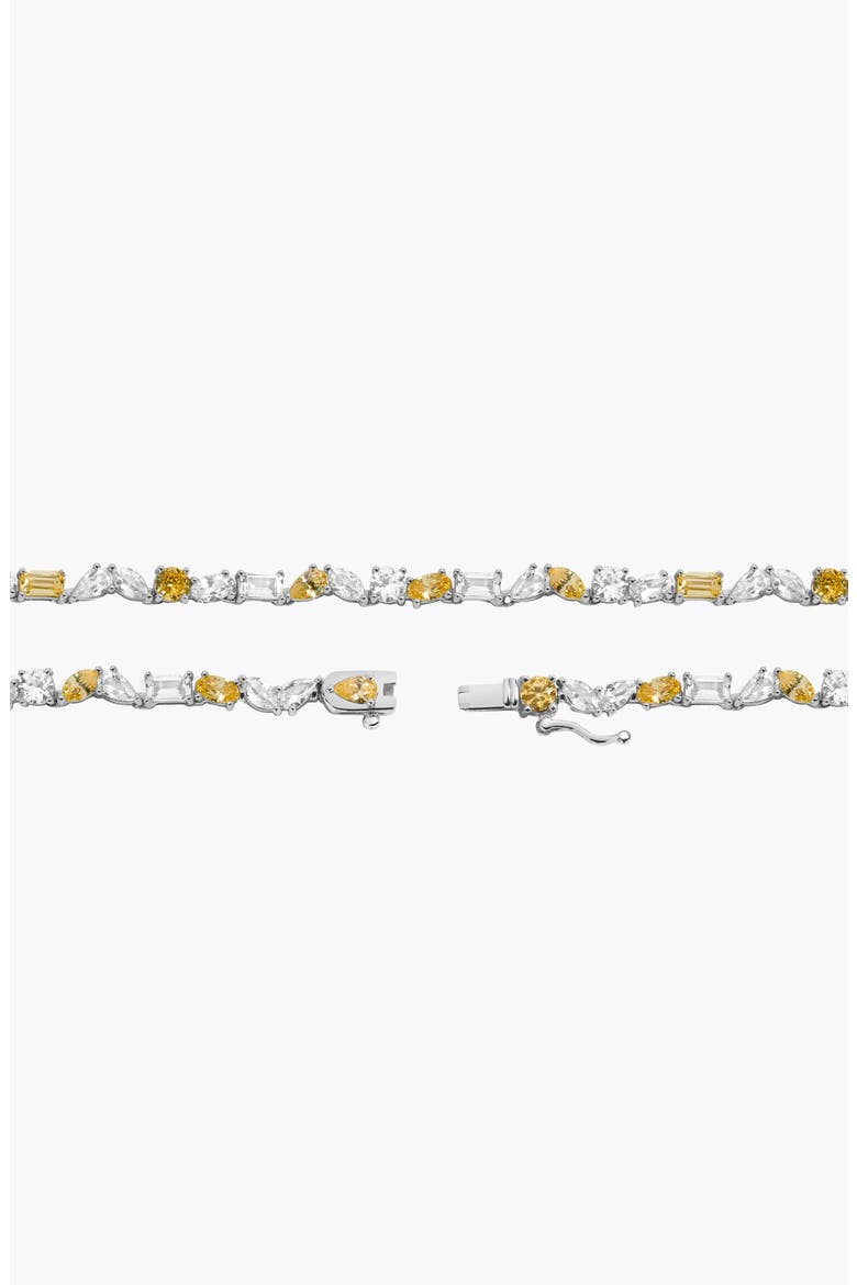 Lab Grown White Sapphire and Canary Mixed Shape Tennis Necklace, Alternate, color, White Gold Vermeil