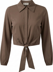 The Norway Club Cropped Hidden Placket Hem Tie Blouse