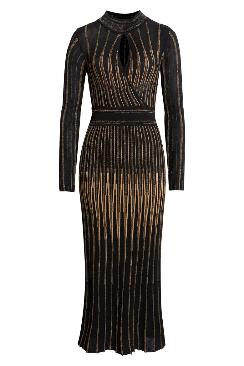 Alicia Lurex Metallic Midi Sweater Dress, Alternate, color, NOIR WITH GOLD LUREX
