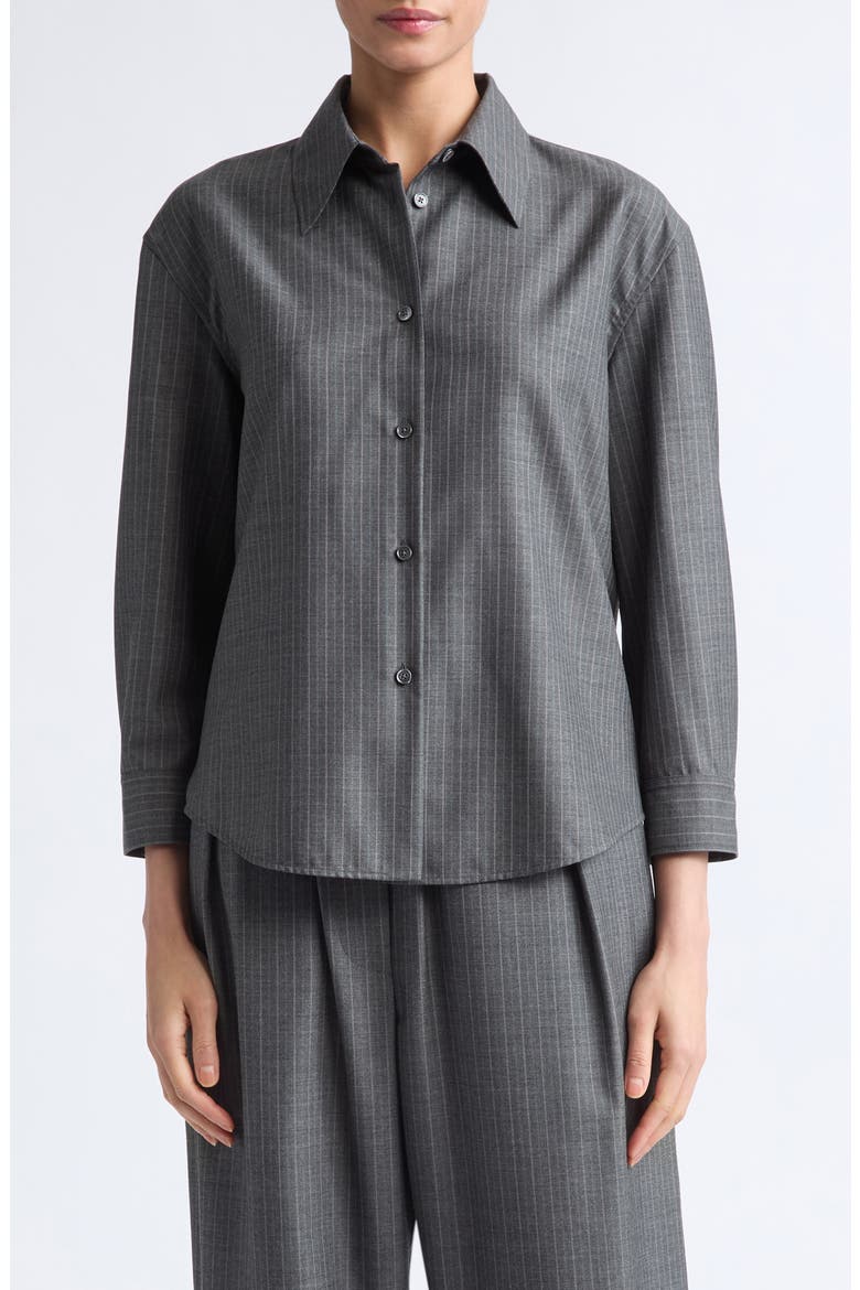 Pinstriped Wool Cropped Boxy Shirt, Main, color, KOALA