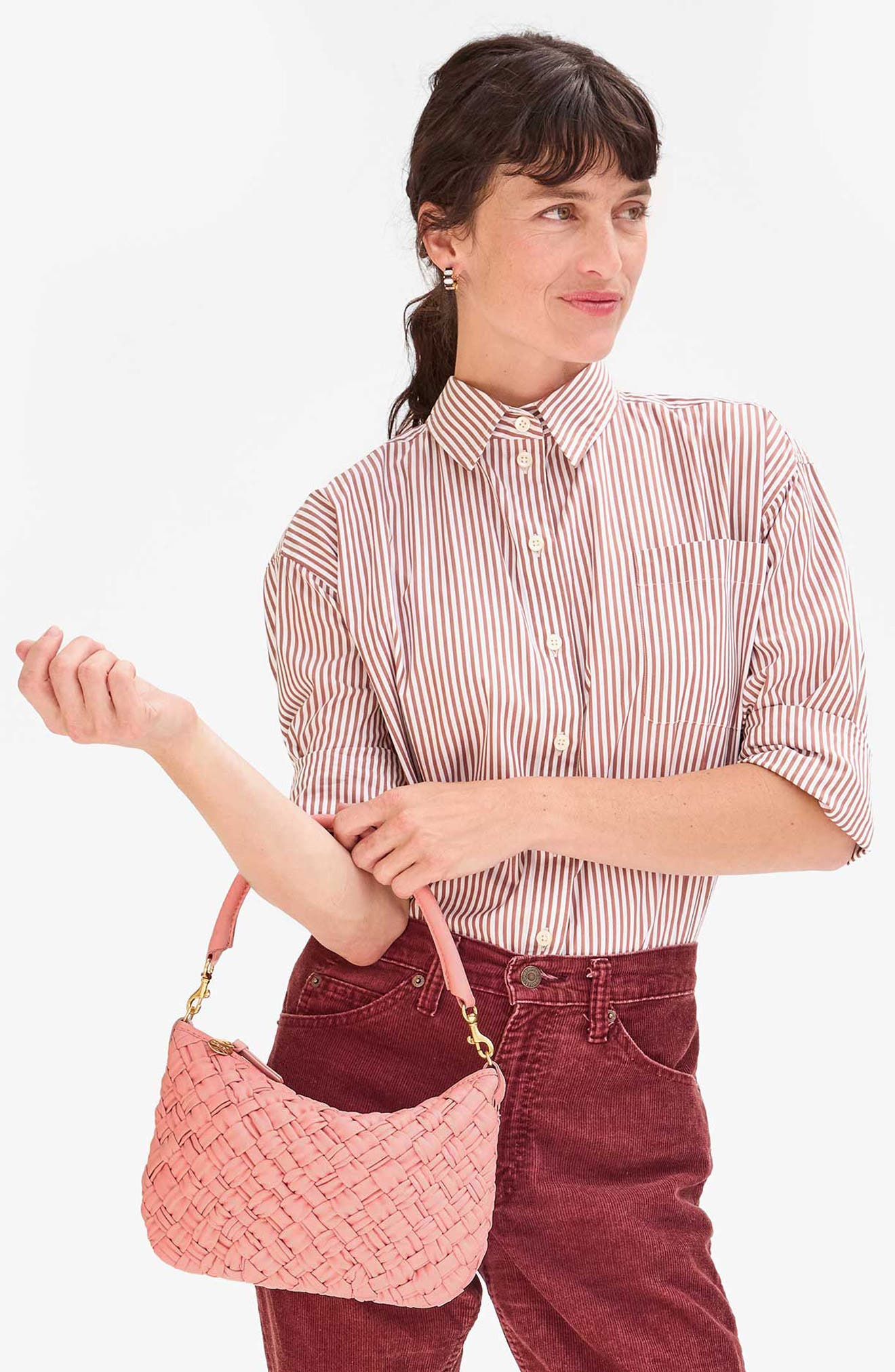 Clare V. Petit Moyen Woven Leather Messenger Bag, Alternate, color, Blush Puffy Woven