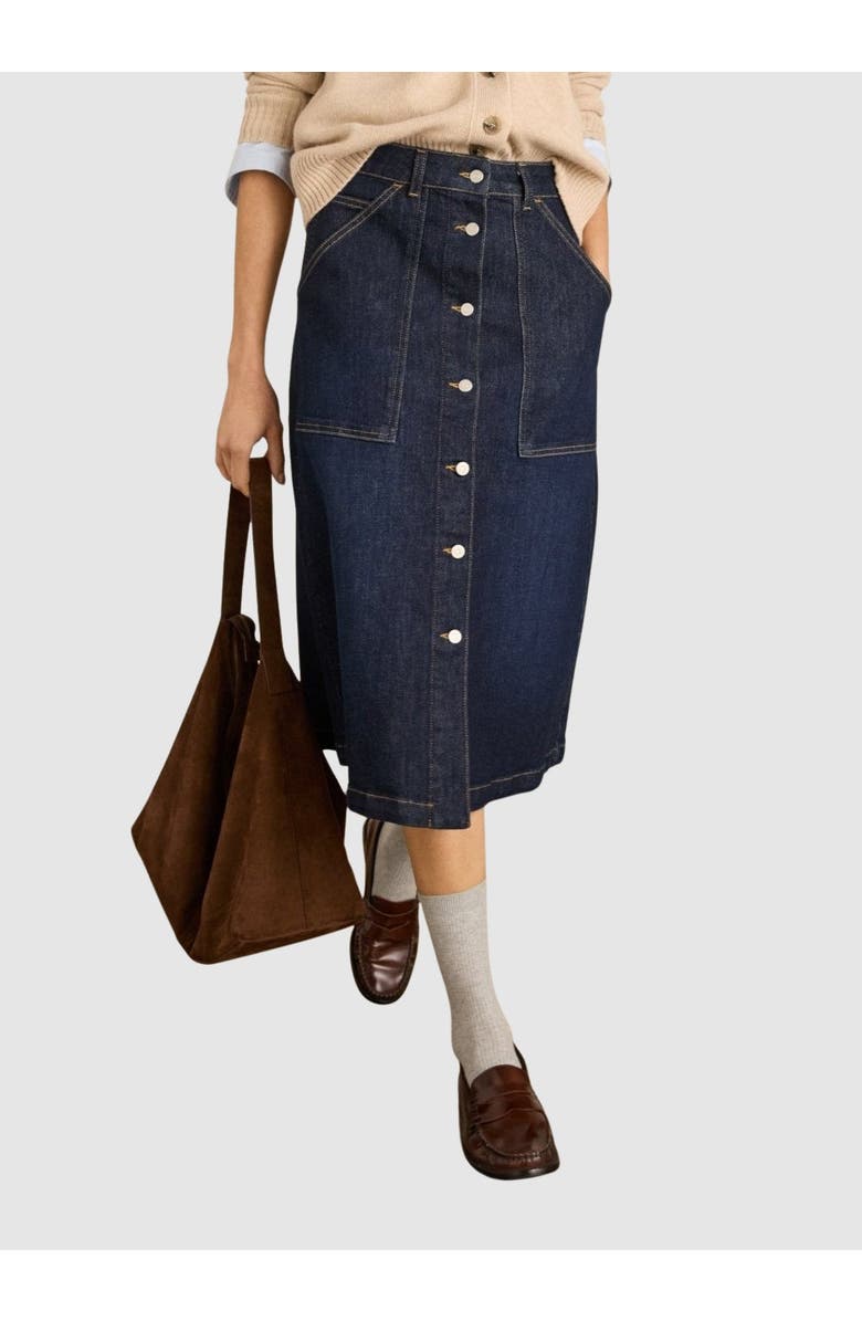 Baukjen Bobbie Stretch Denim Midi Skirt, Main, color, Dark Indigo