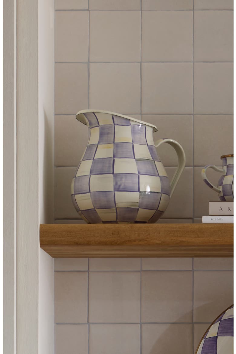 Violet Check Enameled Steel 3-Quart Pitcher, Alternate, color, VIOLET
