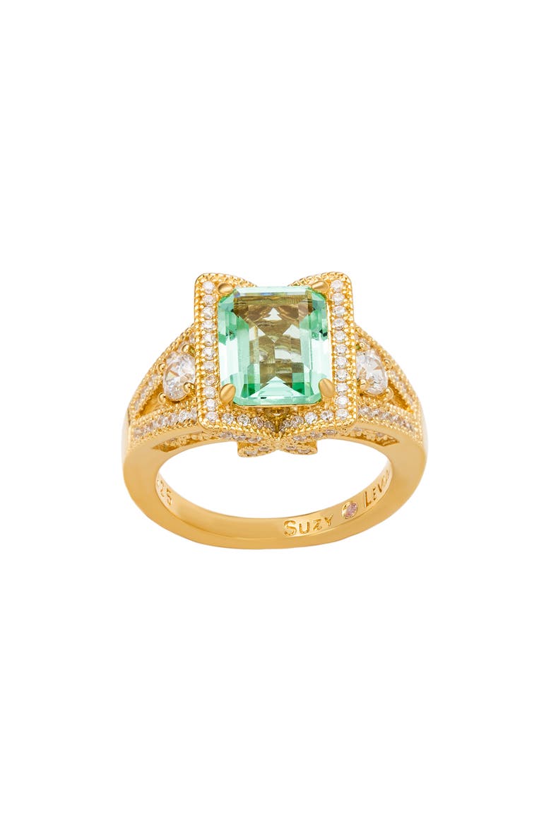 Asscher Cubic Zirconia Engagement Ring, Alternate, color, GREEN