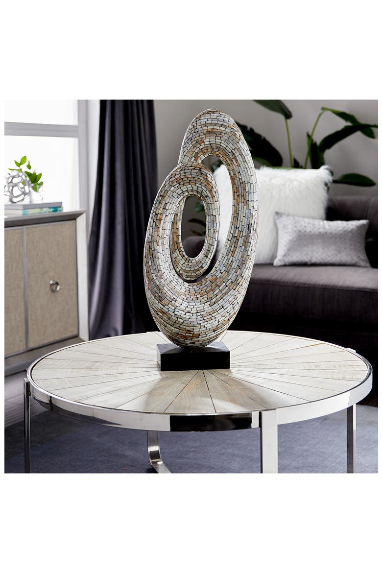 Gray Mother of Pearl Swirl Abstract Sculpture with Black Base, Alternate, color, GREY