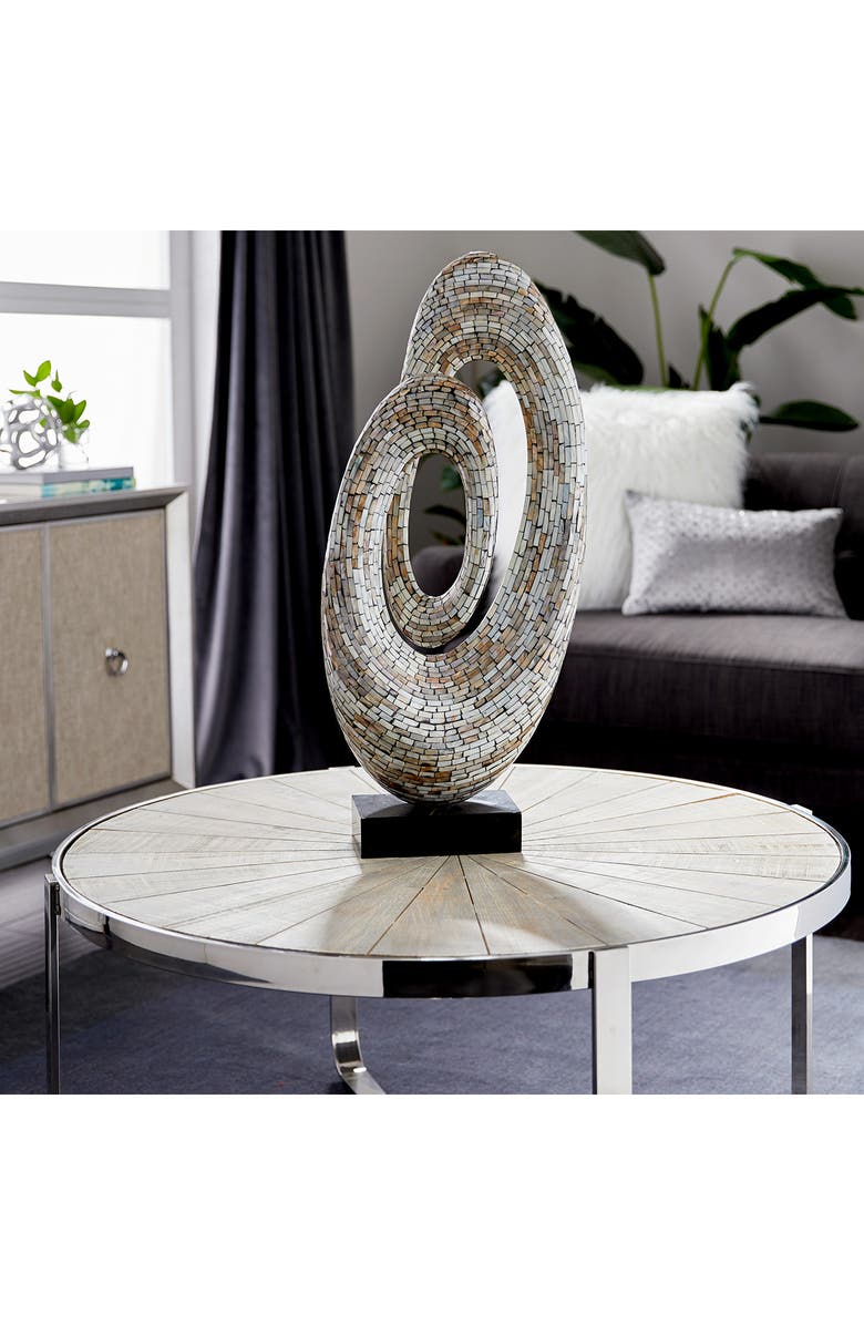 WILLOW ROW Gray Mother of Pearl Swirl Abstract Sculpture with Black Base, Alternate, color,