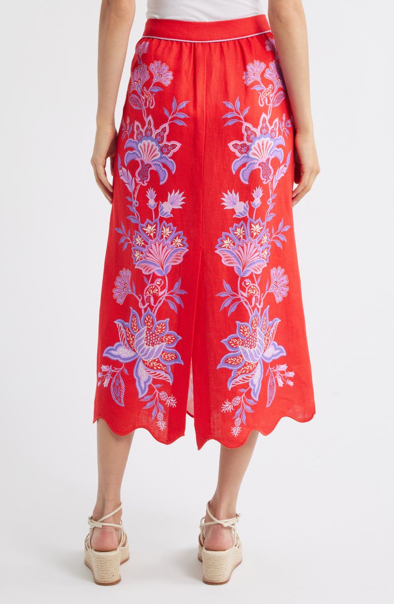FARM Rio Porcelain Garden Floral Linen Maxi Skirt, Alternate, color, Red