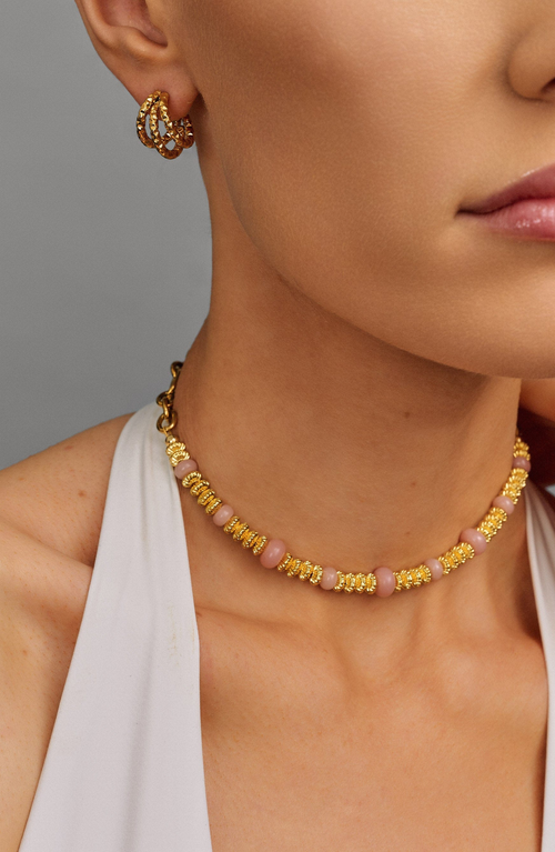 Nialaya Rose Quartz Chain Choker In Gold