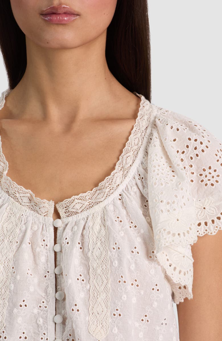Alice + Olivia Odette Eyelet Lace Top, Alternate, color, Off White
