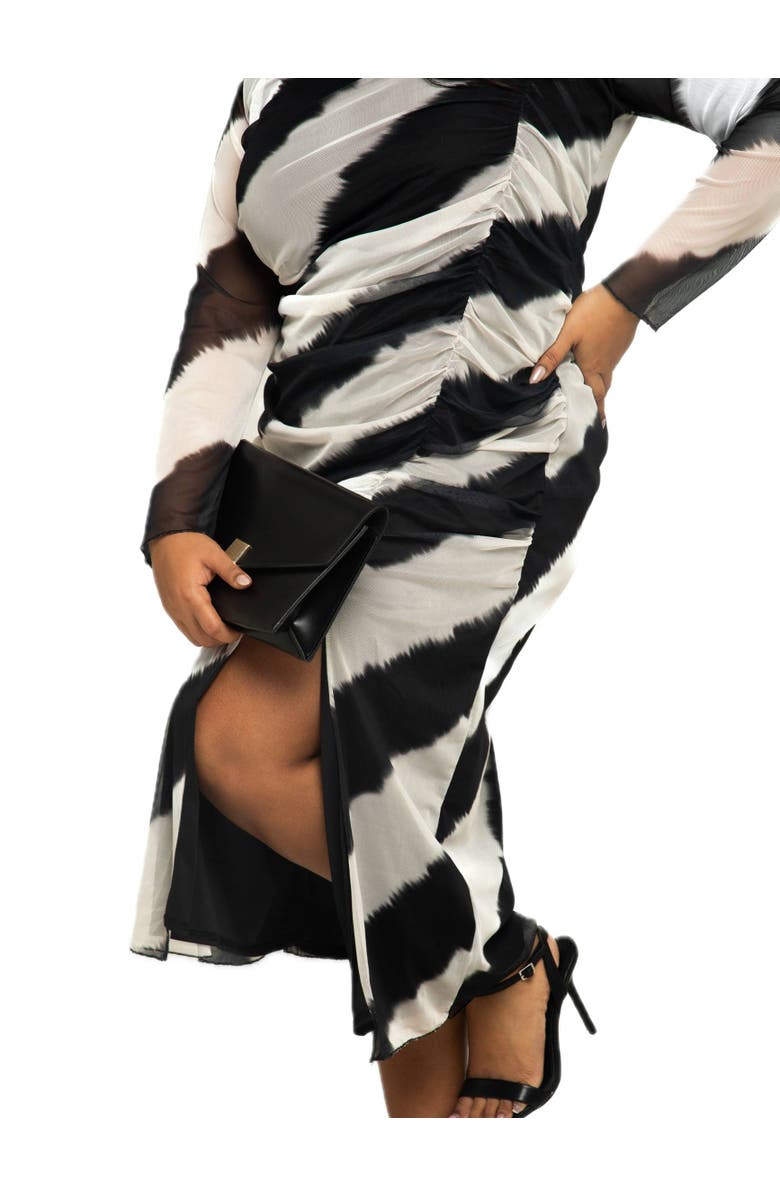 FASHION-SZN CURVE Plus Size Monochrome Print Midaxi Dress, Alternate, color, Black