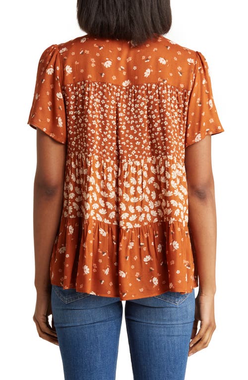 Dr2 By Daniel Rainn Floral Keyhole Tiered Peasant Top In Brown