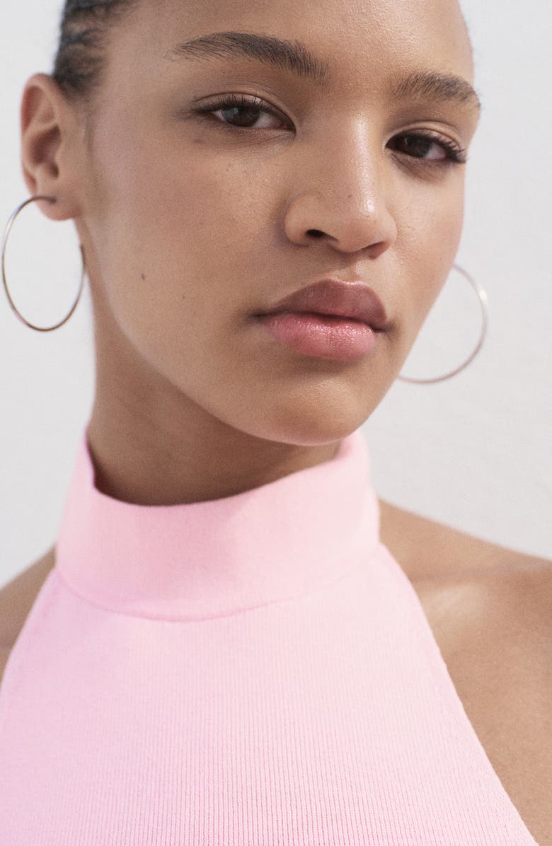 MANGO Mock Neck Rib Halter Top, Alternate, color, Pastel Pink