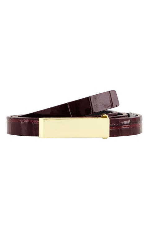 Skinny Croc Embossed Leather Belt