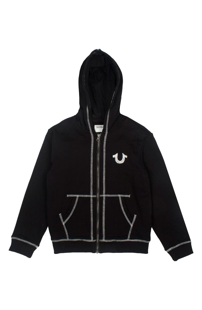 True Religion Brand Jeans Shoe String Zip Hoodie, Alternate, color, 