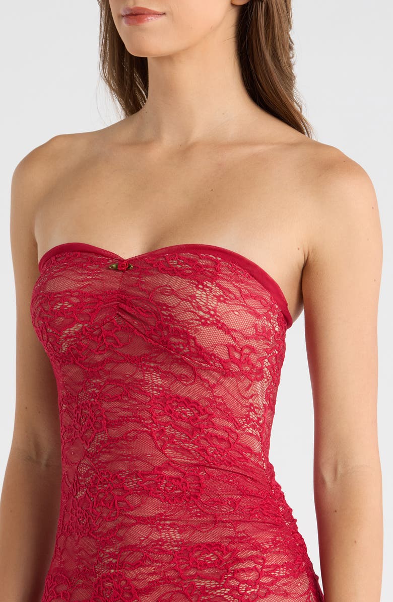Princess Polly Hailees Strapless Lace Minidress, Alternate, color, Red