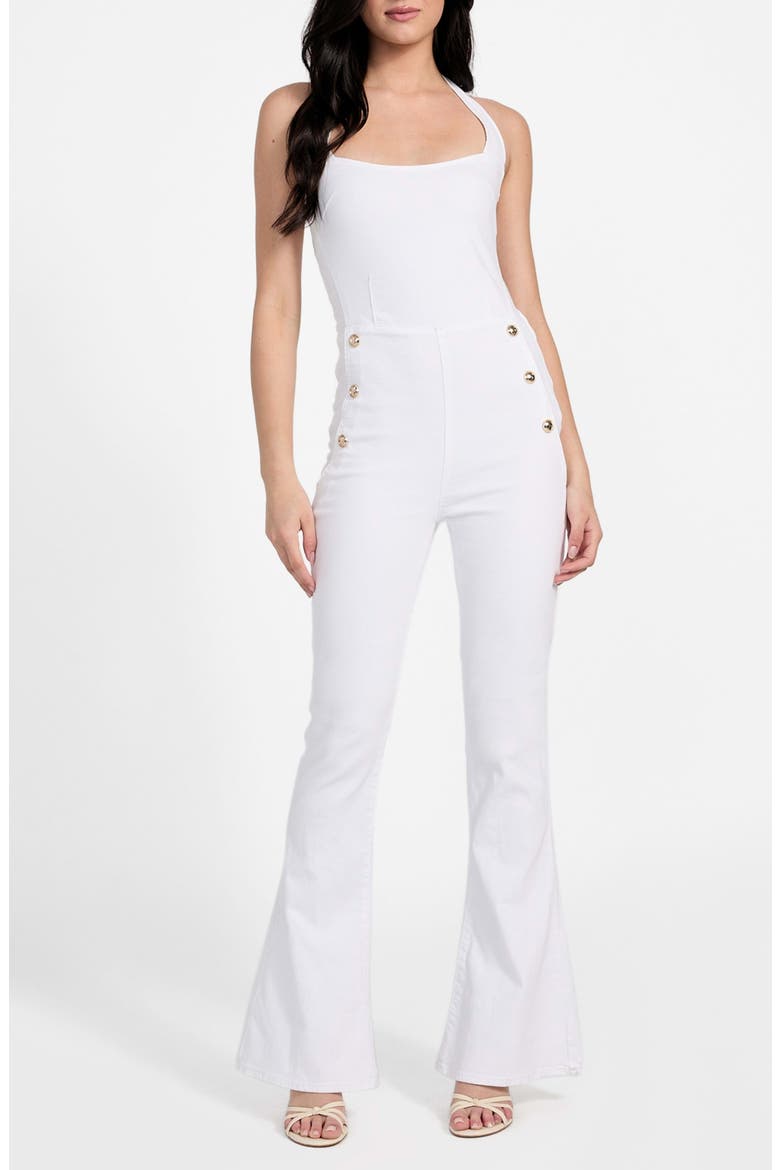 Blair Halter Denim Jumpsuit, Alternate, color, PURE WHITE