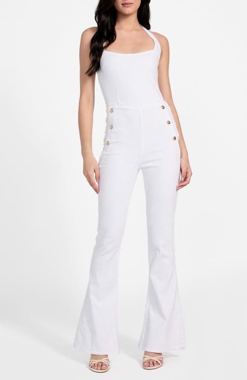 Guess Blair Halter Denim Jumpsuit In White