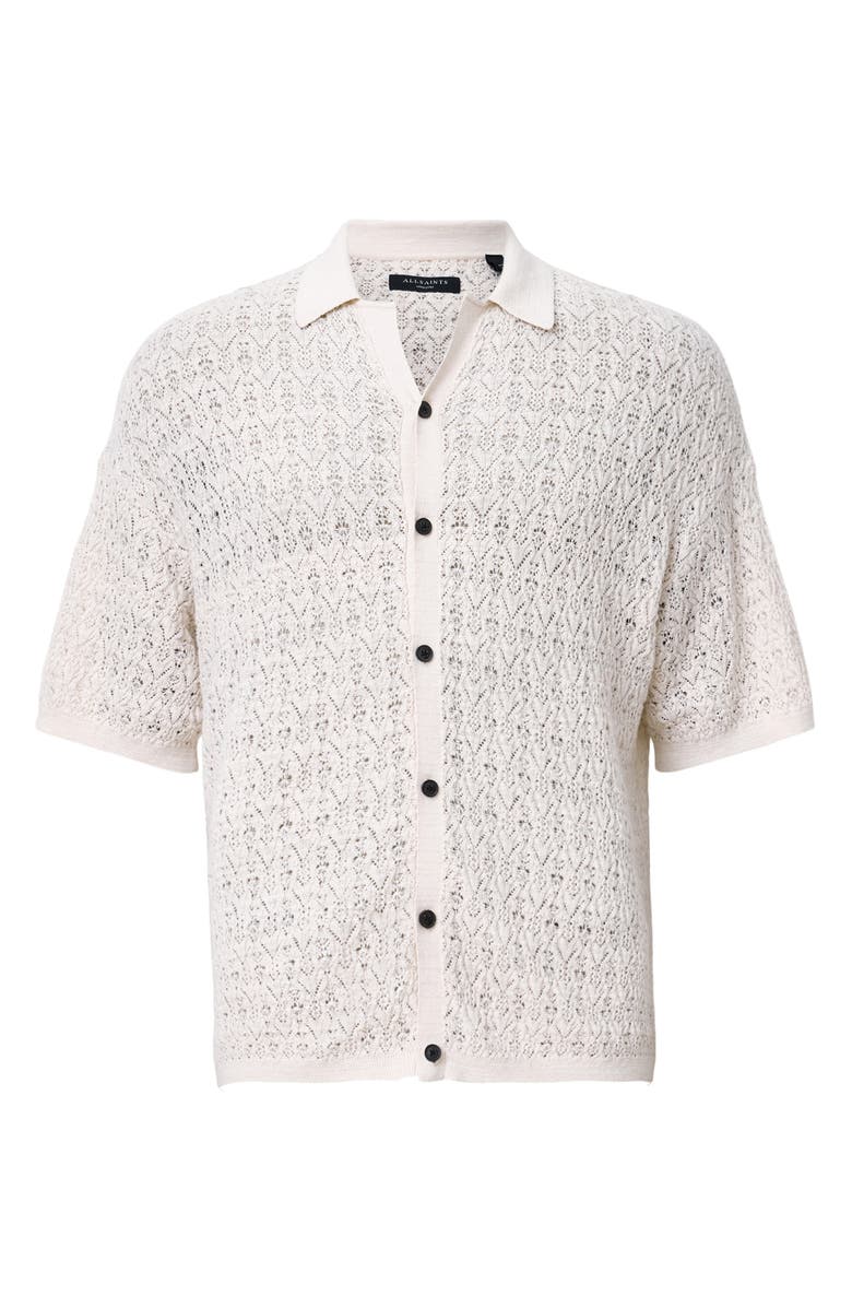 AllSaints Loire Open Stitch Cotton & Linen Button-Up Polo Sweater, Alternate, color, Ecru White