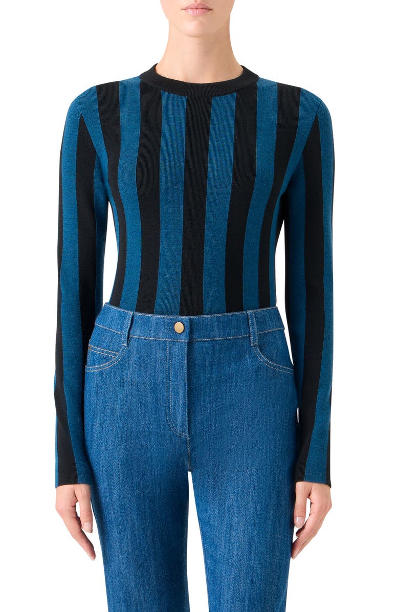 Akris punto Vertical Stripe Virgin Wool Sweater, Main, color, Dark-Blue Multi