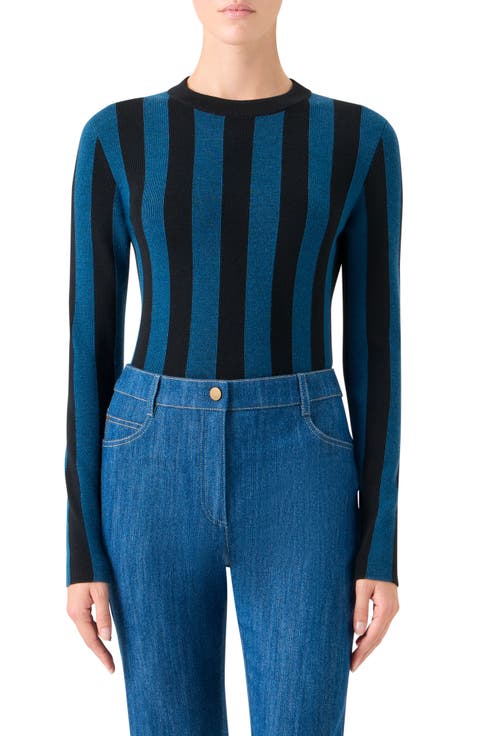 Vertical Stripe Virgin Wool Sweater