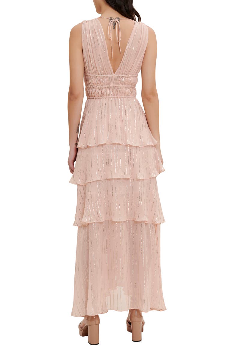 Rufflinette Metallic Tiered Ruffle Maxi Dress, Alternate, color, PINK