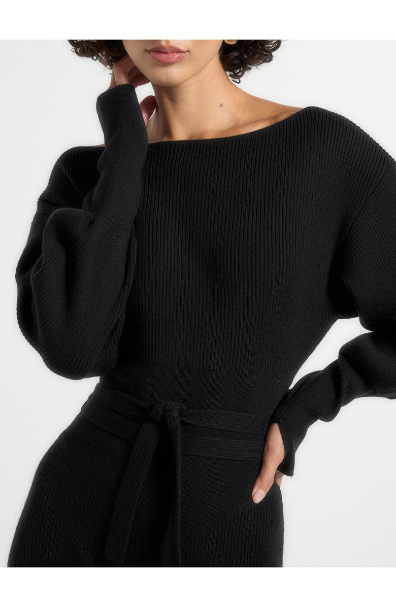 Manière De Voir Raya Off Shoulder Knitted Playsuit With Belt, Alternate, color, Black