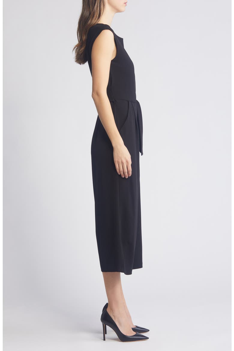 Side Tie Scuba Crepe Crop Wide Leg Jumpsuit, Alternate, color, BLACK