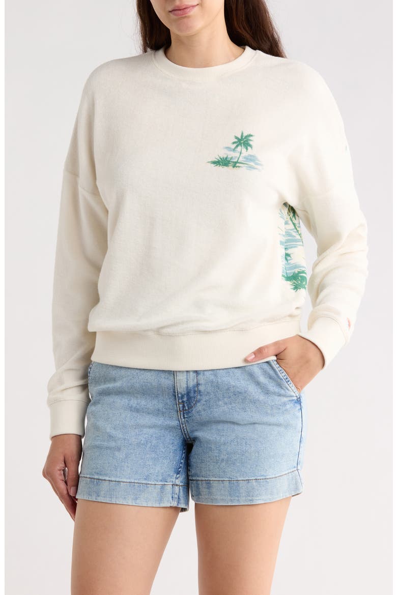 Cabana Towel Terry Crew Sweatshirt, Main, color, PALM TROPICS