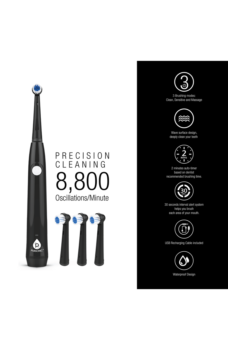 PURSONIC USB Rechargeable Rotary Toothbrush, Alternate, color, Black