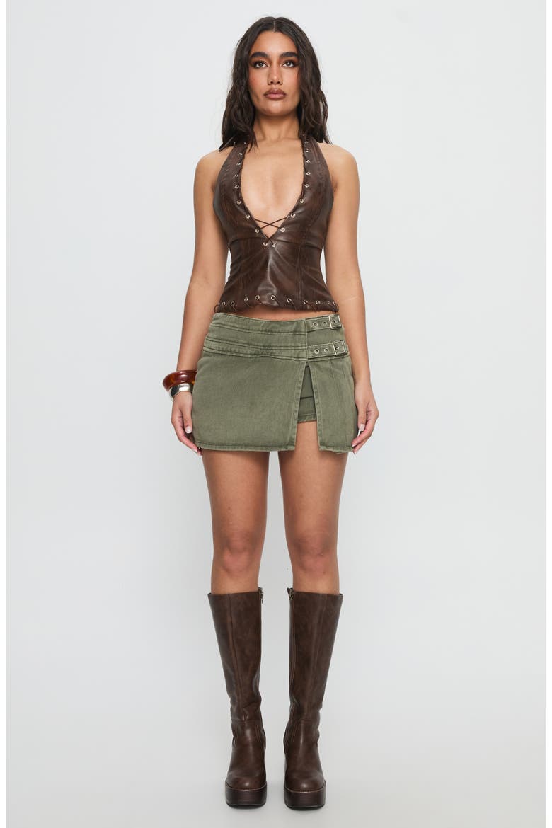 Generous Faux Wrap Denim Skort, Alternate, color, WASHED KHAKI