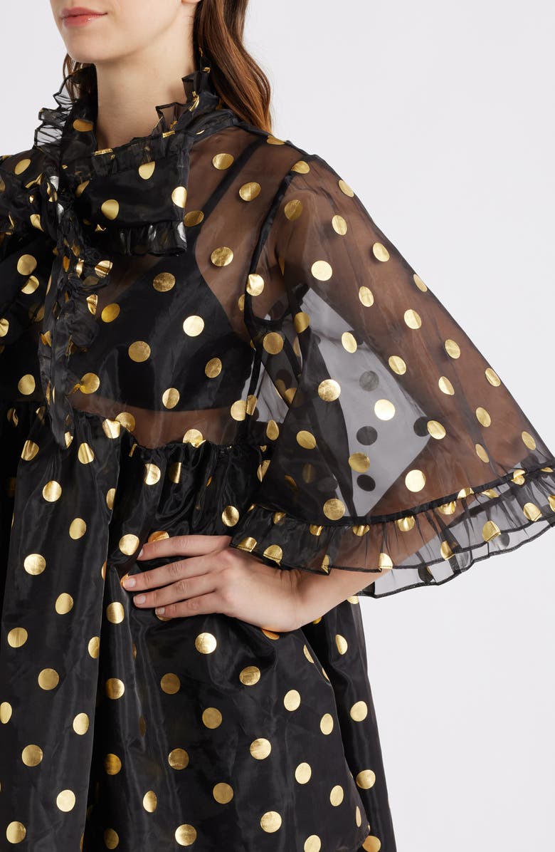 Sister Jane Swing Spot Organza Babydoll Minidress, Alternate, color, Black