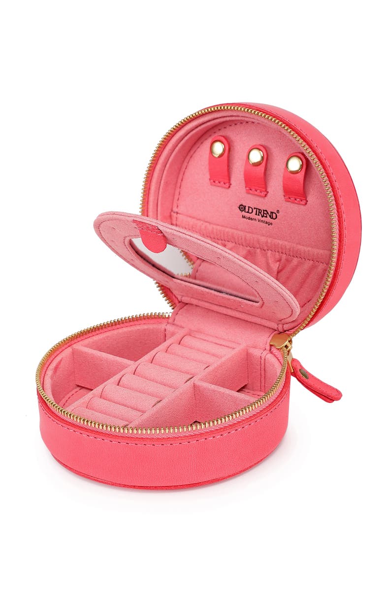 OLD TREND Round Genuine Leather Travel Jewelry Box, Alternate, color, Pink