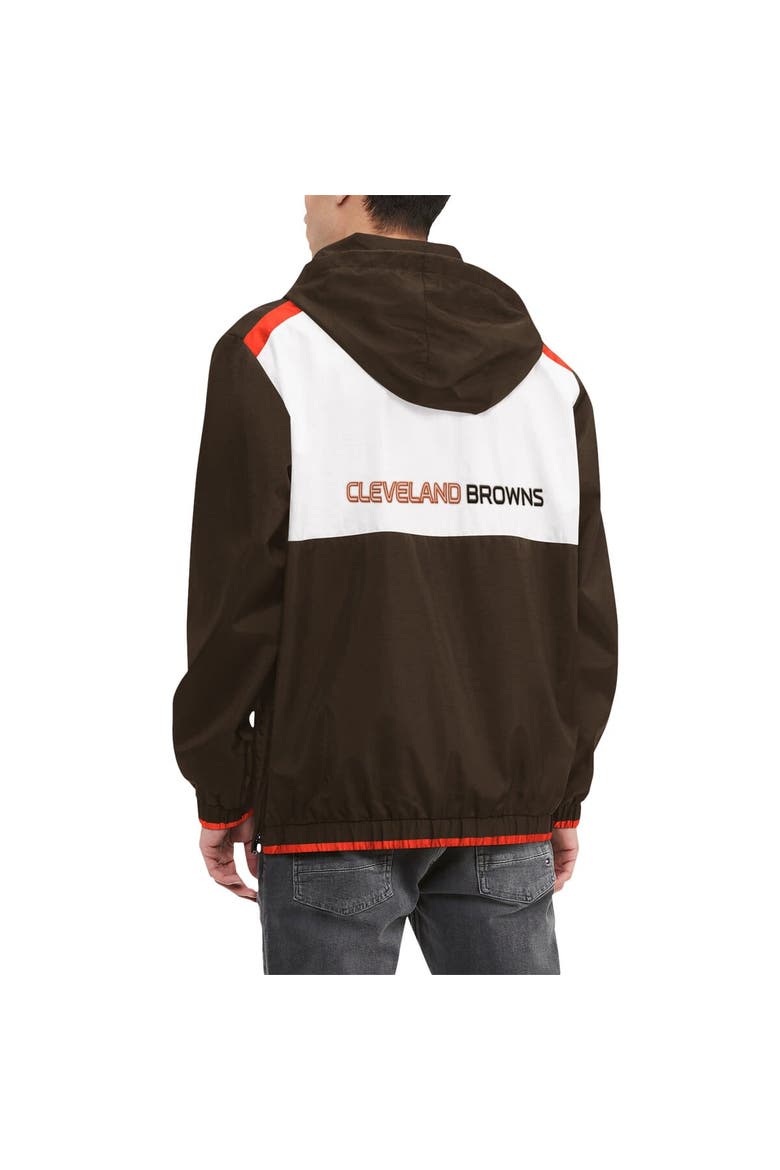 Men's Tommy Hilfiger Brown/White Cleveland Browns Carter Half-Zip Hooded Top, Alternate, color, Brown