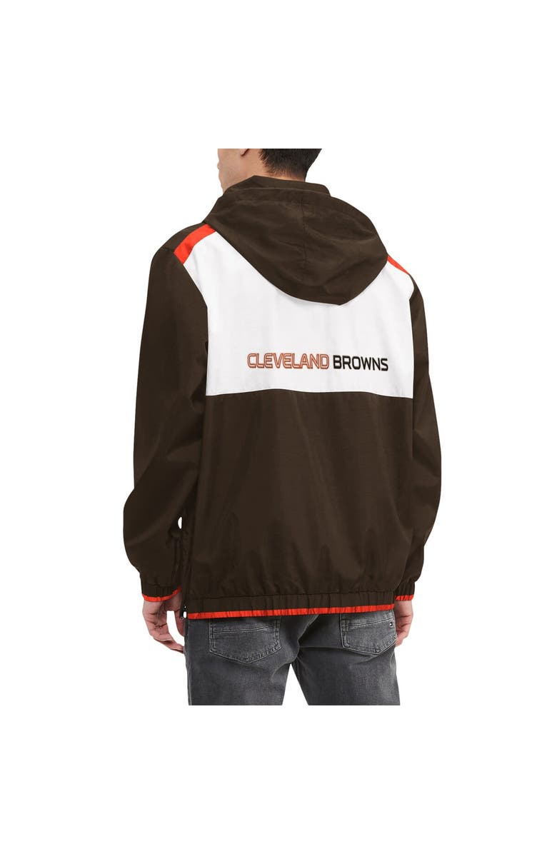 Tommy Hilfiger Men's Tommy Hilfiger Brown/White Cleveland Browns Carter Half-Zip Hooded Top, Alternate, color, Brown