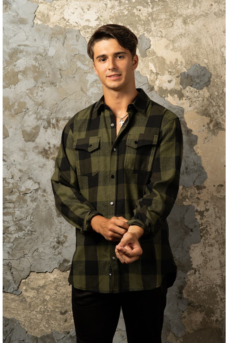 Plaid Flannel Shirt, Alternate, color, ARMY/ BLACK