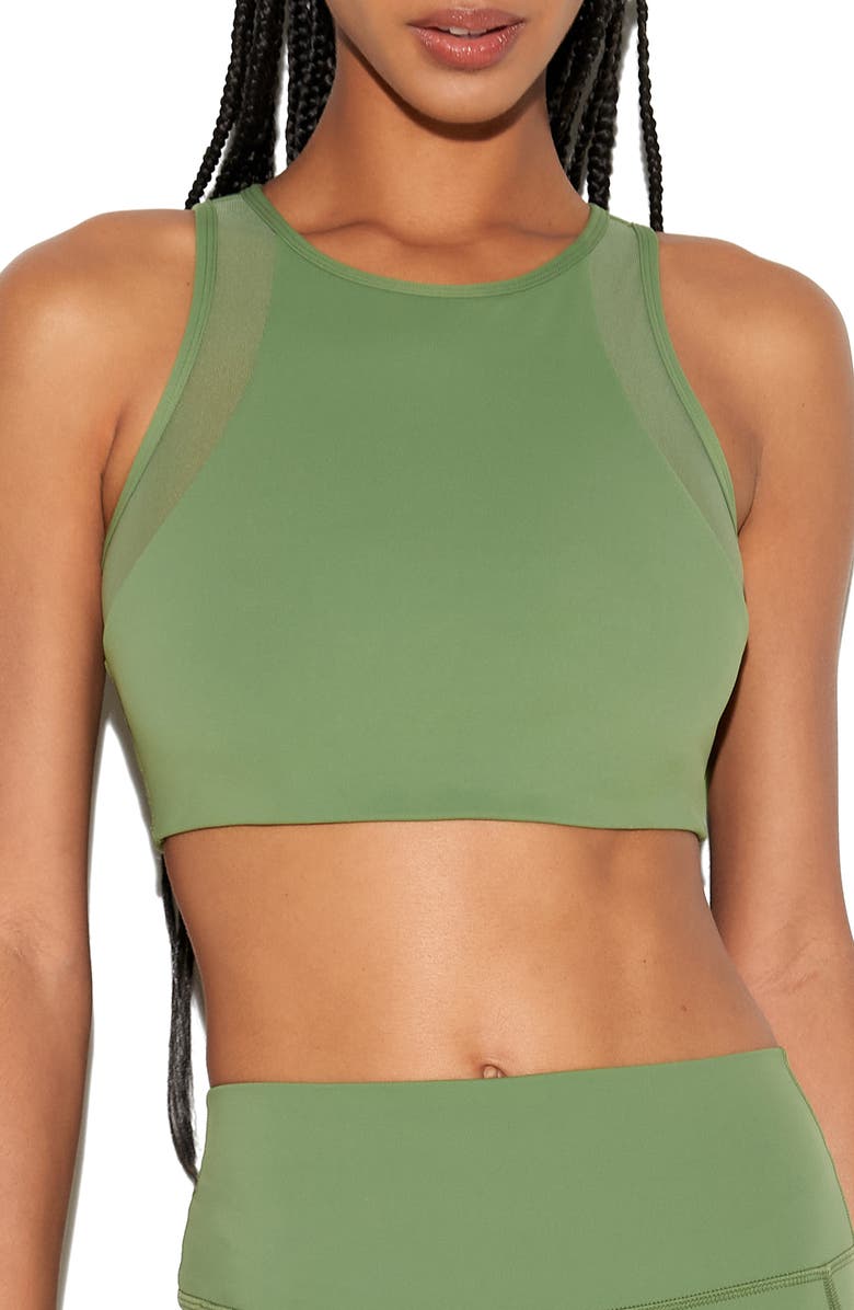 Spiritual Gangster Stevie Longline Sports Bra, Main, color, Dark Palm