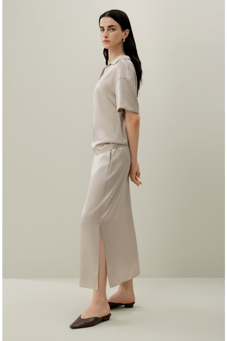 Women's Washable Silk Charmeuse Pull-on Skirt, Alternate, color, Silvergray