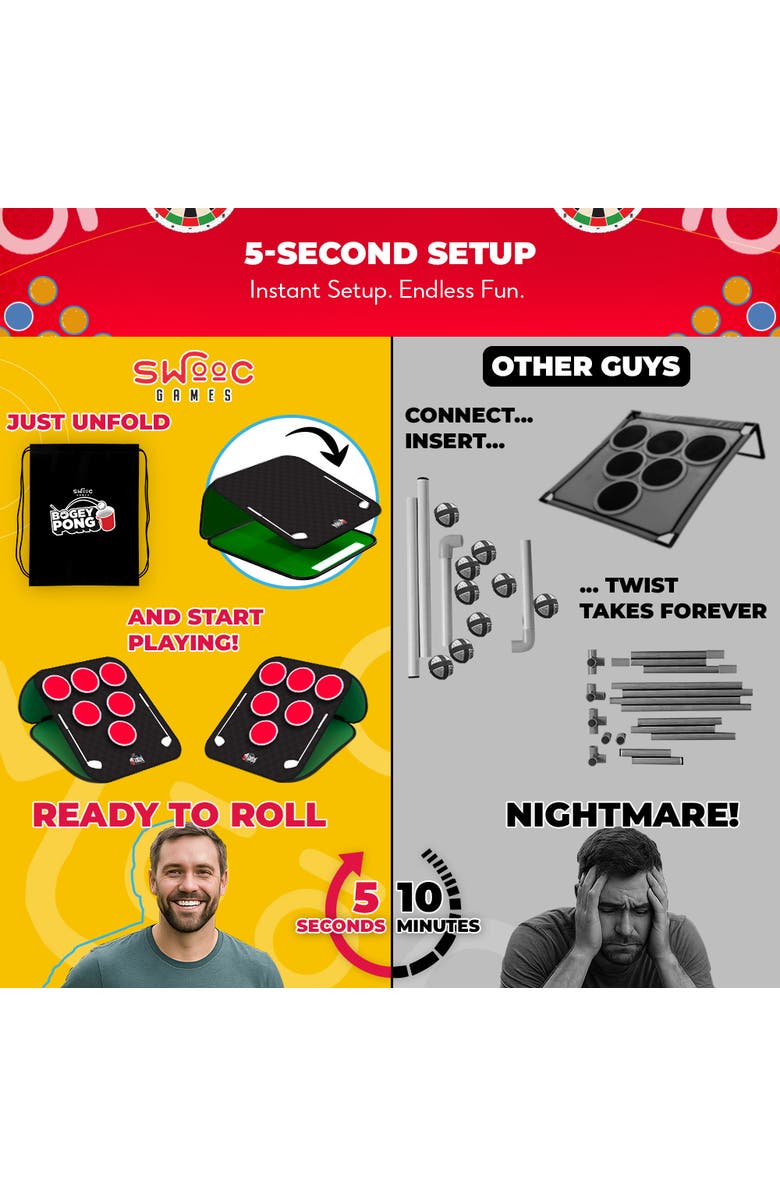 Swooc Games Bogey Pong | 3-in-1 Backyard Pong Golf Game Set, Alternate, color, Green